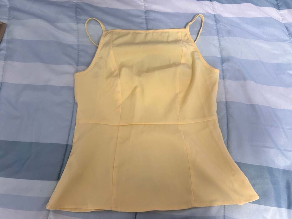Square Neck Spaghetti Strap Yellow Peplum Camisole